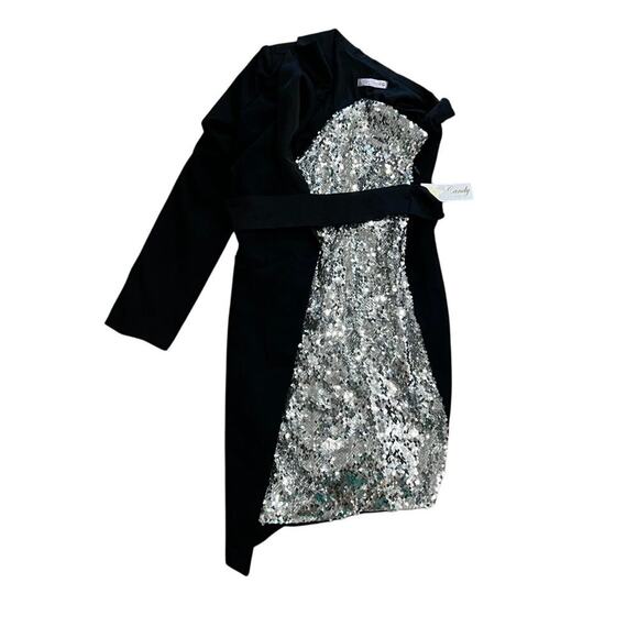 NWT Eye Candy Silver night sequin and black blazer coat combo going out party - Picture 4 of 13